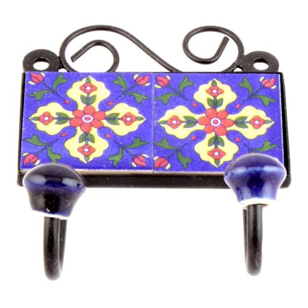 Navy Blue And Red Tiny Flower Ceramic Tiles Hooks